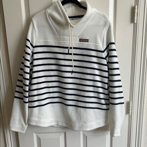 White and Black Striped Women’s Polar Fleece Sweater/Sweatshirt